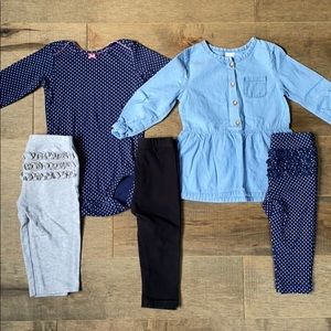 5 piece Carter’s shirts and leggings, 12 months